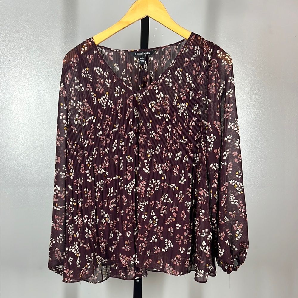 41 Hawthorn Red and Cream Puff Sleeve Blouse